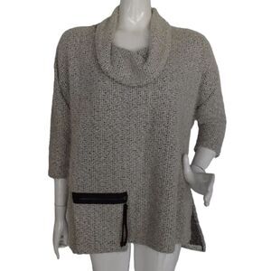 YUSHI Sweater, M/L, Eyelash Knit Gray, Cowl Neck, Pocket, 3/4 sleeves VINTAGE